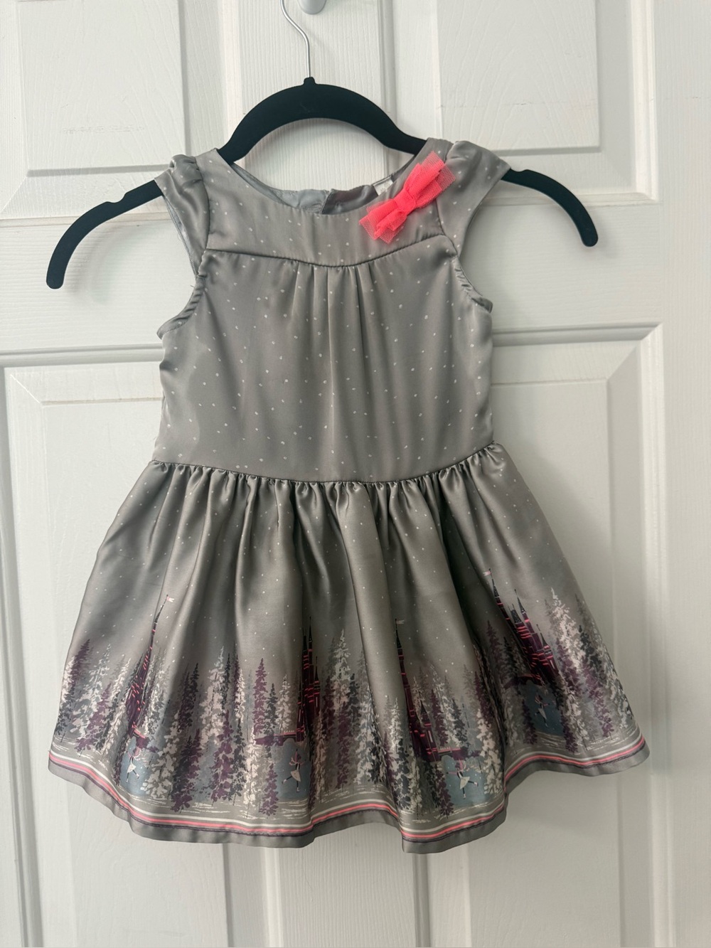 Cherokee Gray Holiday Forest Party Dress with Pink Bow.